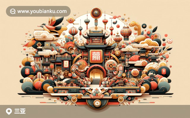 三亞自然景觀和郵政文化融合，呈現(xiàn)天涯海角和亞龍灣，伴有海南美食和手工藝品