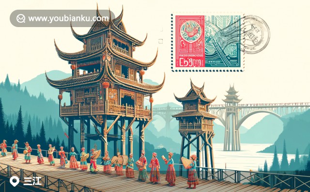 侗族鼓樓、桂江、郵票與三江侗族自治縣郵編545500的獨特郵資圖