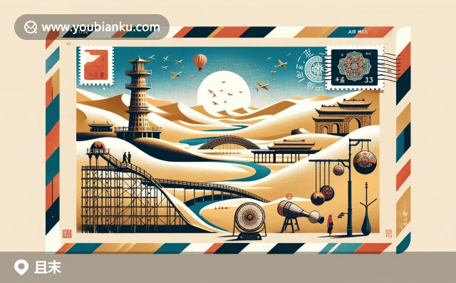 創(chuàng)意明信片：且末縣的沙漠、坎兒井與維吾爾族傳統(tǒng)樂器都塔爾郵票設(shè)計