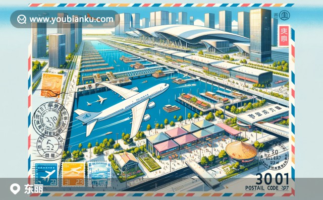 航空信封上的世界之窗、漢沽董家口海濱和狗不理包子，展現(xiàn)東麗區(qū)風(fēng)情，郵戳與郵票增添文化氣息