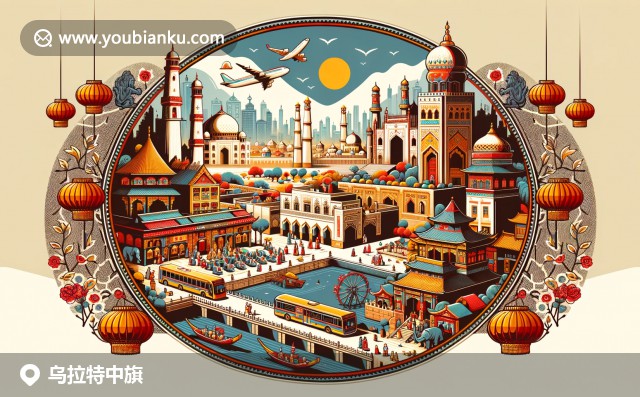 烏拉特古城城墻與城樓、壯麗黃河景色及蒙古郵票 - 烏拉特中旗郵政編碼015300