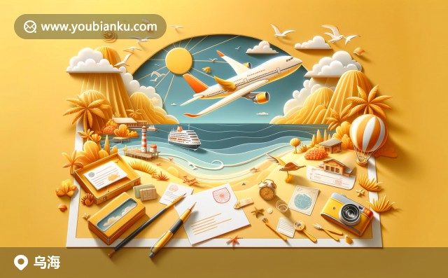 烏海自然與文化融合，展現(xiàn)生態(tài)旅游風(fēng)光、書法和賽駱駝場景，融入郵政元素