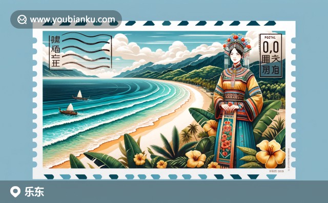樂(lè)東黎族自治縣風(fēng)光 - 海灘、熱帶雨林與黎族傳統(tǒng)服飾的現(xiàn)代插畫(huà)風(fēng)格郵票