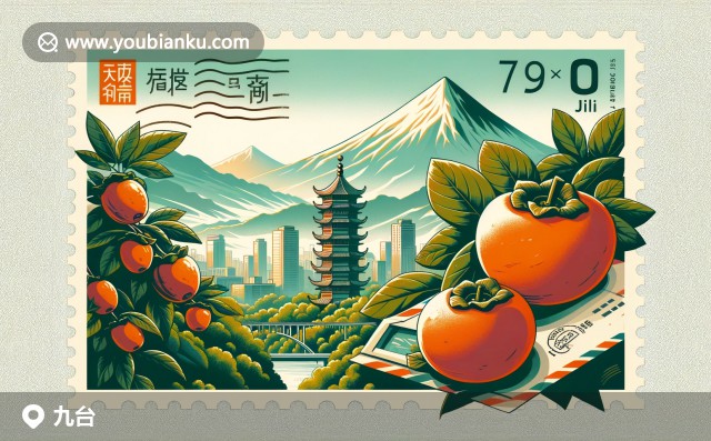 九臺(tái)市郵政插畫：拉法山、九臺(tái)柿子與傳統(tǒng)郵戳的現(xiàn)代融合