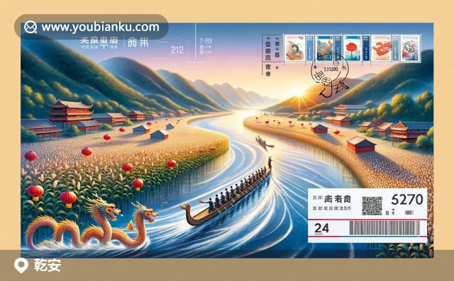 吉林省松原市乾安縣自然風(fēng)光、高粱田與端午龍舟賽郵票主題藝術(shù)設(shè)計(jì)，郵編131400，2024年航空信封創(chuàng)意展現(xiàn)