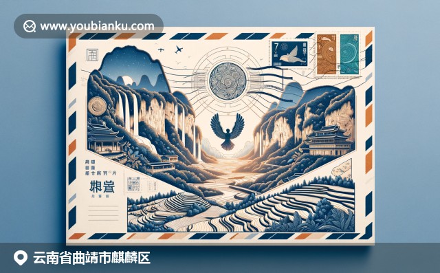 曲靖麒麟?yún)^(qū)自然與歷史的奇妙融合，展現(xiàn)麒麟洞、梯田和擷文化符號(hào)，結(jié)合航空郵件元素