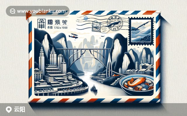 創(chuàng)意設(shè)計(jì)展示云陽魅力：龍缸、大橋與郵票風(fēng)格的辣魚郵戳（郵政編碼404500）