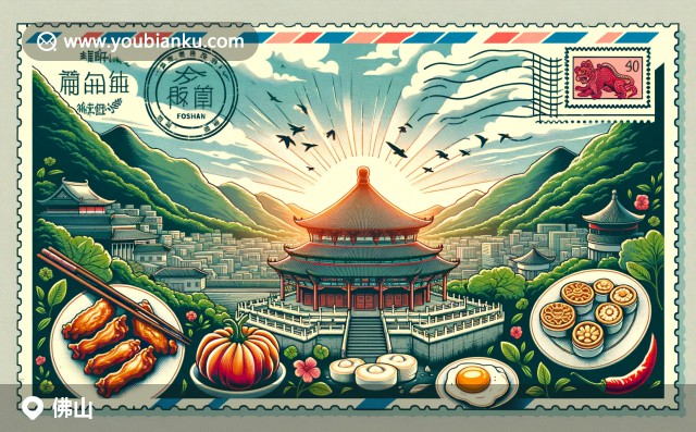 佛山陶瓷、嶺南建筑與木版年畫融合，展現(xiàn)南方古鎮(zhèn)文化與藝術傳統(tǒng)，融入中國郵政元素