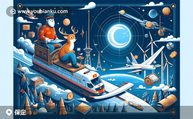 現(xiàn)代插畫(huà)展現(xiàn)保定文化：驢肉火燒、曲陽(yáng)石雕和野三坡山水郵票，郵政編碼和郵戳細(xì)節(jié)彰顯郵政文化