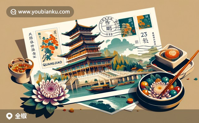 安徽省全椒縣特色插圖：華英寺、地方美食與中國畫郵票設(shè)計(jì)