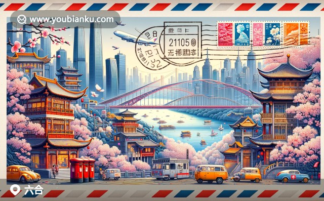 創(chuàng)意郵票插畫：六合梅花山，長江大橋與傳統(tǒng)郵政元素的完美融合