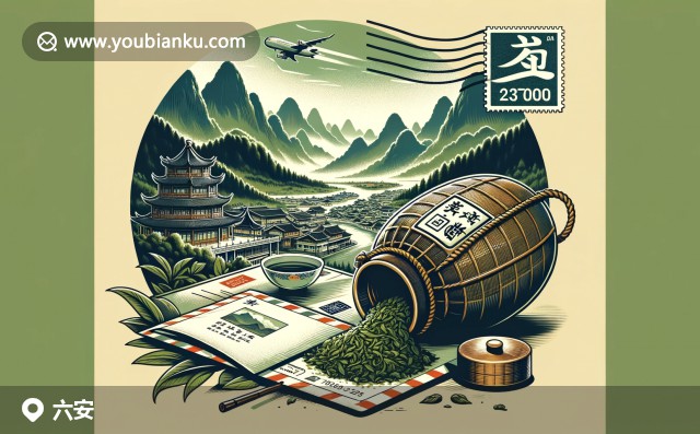 六安市的獨特特色，將瓜片茶、大別山脈和郵政元素融合，展現(xiàn)茶文化和自然美景