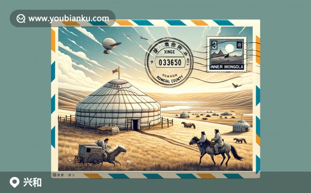 精美郵封上的興和縣風(fēng)光：綠色草原、特色蒙古包與傳統(tǒng)蒙古馬術(shù)藝術(shù)表現(xiàn)