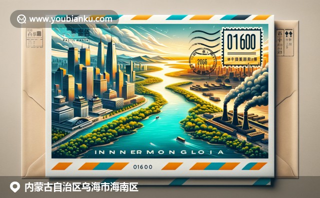 烏海市黃河風(fēng)光、烏海湖與煤炭開(kāi)采景象的現(xiàn)代描繪