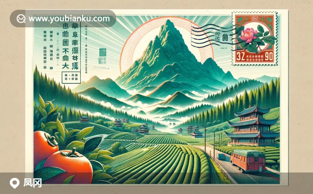 貴州省遵義市鳳岡縣的自然景觀、綠茶園和甜柿子郵票設(shè)計(jì) - 郵政編碼564200