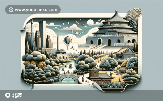 插畫：天津之眼摩天輪與狗不理包子郵票，象征北辰區(qū)地標與美食文化的結(jié)合