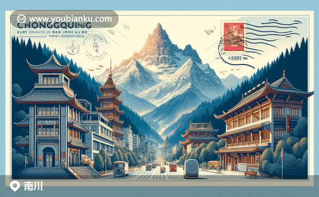 重慶南川區(qū)郵票插畫：金佛山郵戳，石林梅花與408400郵政編碼