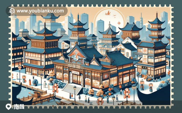 南開區(qū)特色插圖：學(xué)術(shù)與自然交融的南開大學(xué)、水上公園和繁華的天津百貨大樓