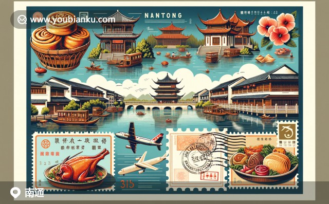 南通濠河風景區(qū)與傳統(tǒng)建筑，美食特產(chǎn)和郵政元素完美融合
