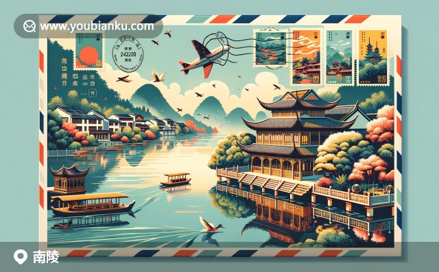 安徽蕪湖南陵縣郵票明信片，展示宣武湖與傳統(tǒng)風(fēng)貌 - 郵編242400
