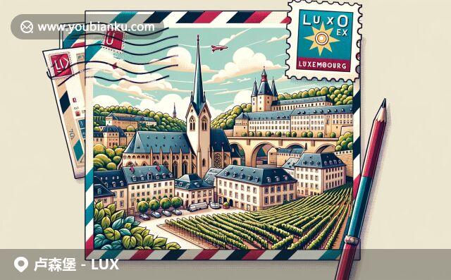 盧森堡城的中世紀建筑與莫澤爾河谷葡萄園相得益彰，彰顯郵政歷史與地域特色