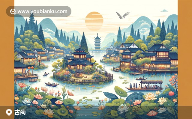 四川省瀘州市古藺縣風(fēng)景與特色美食明信片，郵政編碼646500，展示古藺河與紅色辣椒