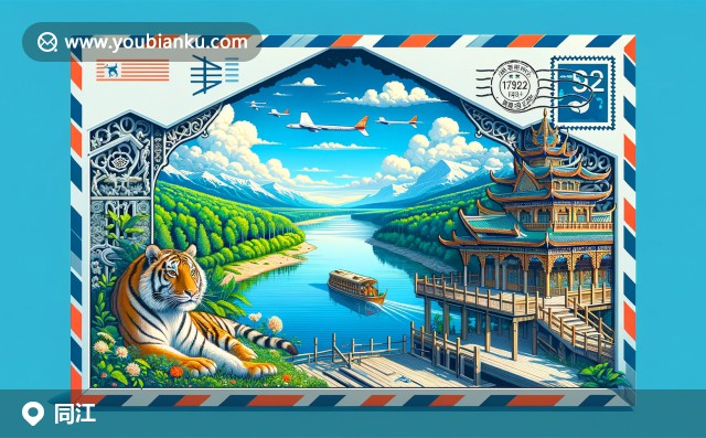 創(chuàng)意信封中的同江市：寧?kù)o江景、威猛虎與傳統(tǒng)木建筑的交融
