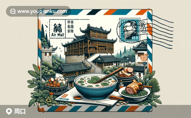 周口歷史與文化交融，展示袁世凱故居與地方美食，融入郵政元素