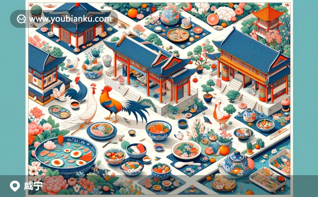 湖北咸寧地域文化與郵政元素相融，描繪賀勝雞湯、桂花和青磚茶等特色，展現(xiàn)地區(qū)特色與郵政文化交融