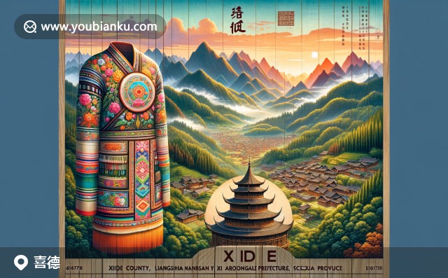 喜德縣風(fēng)景明信片：山脈、森林、彝族服飾與傳統(tǒng)木鼓樓