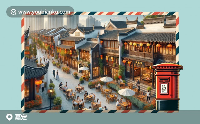 南翔古鎮(zhèn)的古韻郵票，安亭老街傳統(tǒng)風(fēng)情，嘉定新城現(xiàn)代建筑，郵政編碼201800