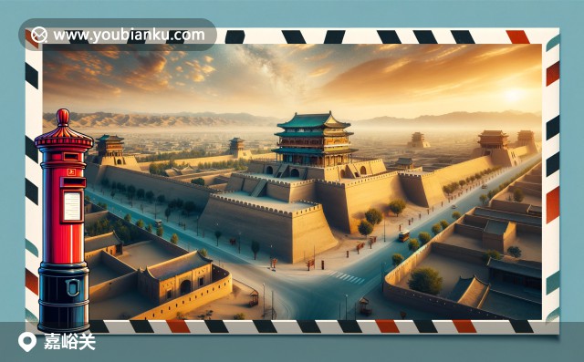 嘉峪關(guān)城樓與長城，沙漠風(fēng)光及航空信封元素的融合展現(xiàn)