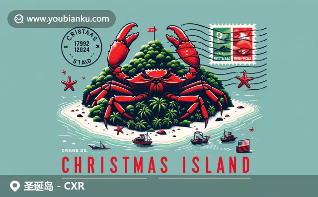 圣誕島自然與郵政特色的完美展現(xiàn)：紅蟹大遷徙和熱帶雨林，搭配醒目的“CXR”郵戳