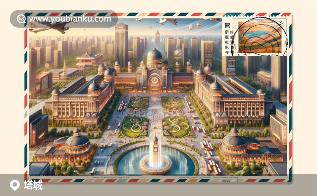 塔城市風(fēng)光 - 伊犁河、天山、哈薩克氈房與郵政主題明信片