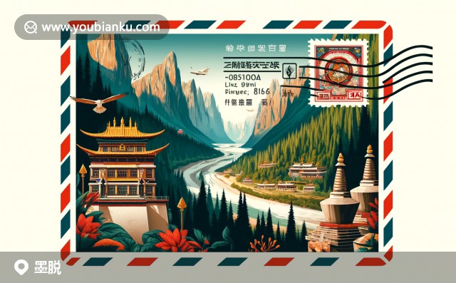 西藏自治區(qū)林芝墨脫縣郵票航空信封，展示自然美景與860700郵政編碼