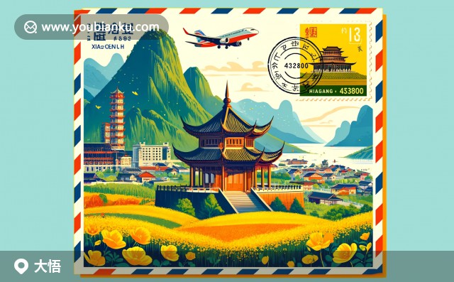 湖北省孝感市大悟縣郵票插圖 - 云夢大澤風(fēng)景，豆皮美食，楚文化象征