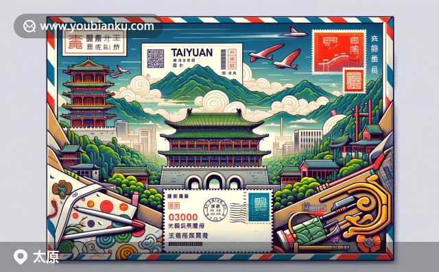 太原文化符號(hào)和自然景觀相映成趣，在現(xiàn)代創(chuàng)意設(shè)計(jì)中展現(xiàn)郵政情懷與中國(guó)傳統(tǒng)元素的完美融合