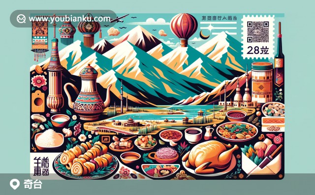 郵車穿行在奇臺葡萄園的航空信封，展示天山風(fēng)光與郵政831800郵戳