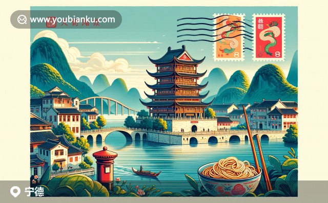 寧德太姥山怪石和翠綠森林，柘榮剪紙藝術(shù)典藏與飄動的航空郵件信封