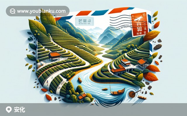 安化縣特色郵票信封 - 安化黑茶、茶園風(fēng)光與沱江景色的現(xiàn)代藝術(shù)呈現(xiàn)