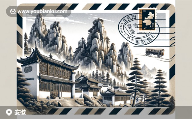 安徽自然和歷史的融合，展現(xiàn)黃山美景與徽派建筑，融入郵政元素