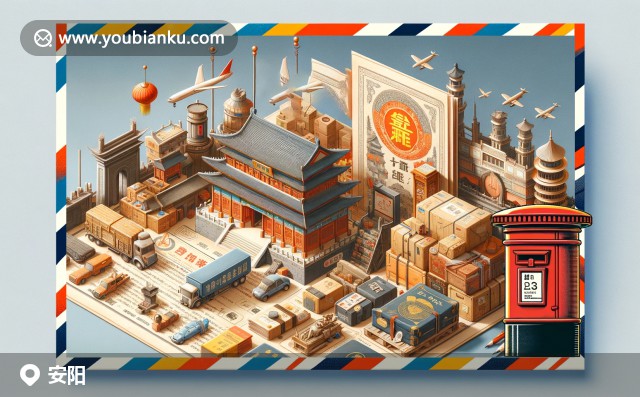 安陽(yáng)歷史郵政主題明信片 - 殷墟、藝術(shù)化 安 字與燴面，傳統(tǒng)與現(xiàn)代的完美結(jié)合