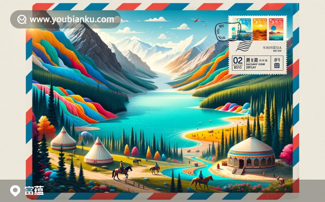 阿勒泰富蘊(yùn)郵局插畫 - 可可托海與五彩灘，駝鹿郵票與郵政歷史的現(xiàn)代融合