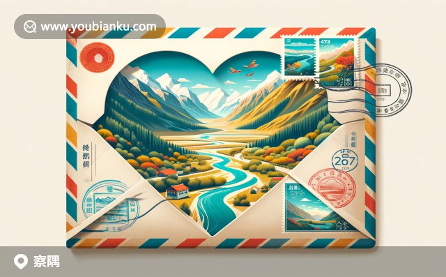 察隅縣郵票信封，展示山脈、森林與雅魯藏布江，體現(xiàn)西藏地區(qū)的美麗與連接主題