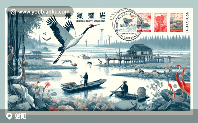 射陽縣插畫：鹽城美景 - 射陽河、精美鹽晶與濕地觀鳥