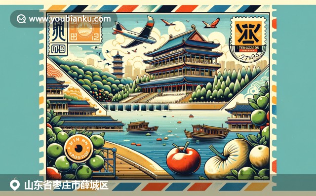 滕州文化融合：墨子紀念館、微山湖風光與傳統(tǒng)棗果在航空郵件信封中完美呈現