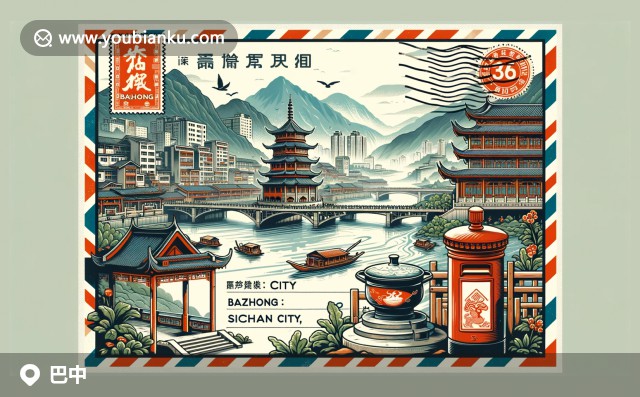 展現(xiàn)巴中壯麗光霧山與特產(chǎn)文化，以航空郵件元素融入表現(xiàn)當(dāng)?shù)伧攘? title=