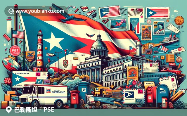 波多黎各郵政編碼頁(yè)面設(shè)計(jì)：旗幟、地標(biāo)、明信片、航空信封與郵政元素融合