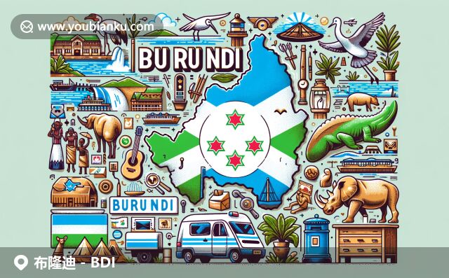 布隆迪文化與自然的完美融合，展現(xiàn)國(guó)旗、瀑布和野生動(dòng)物，體現(xiàn)郵政元素