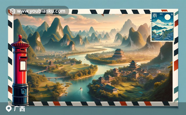 廣西桂林山水與壯錦圖案的郵政信封，展現(xiàn)自然風(fēng)光與文化融合